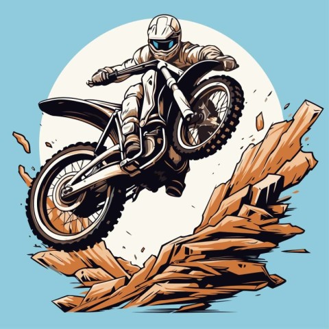 Motocross rider on the road. Vector illustration in retro style