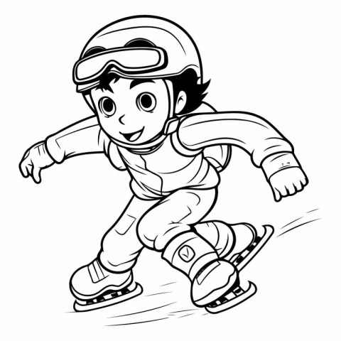 Illustration of a boy skating on ice skates - Coloring book