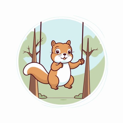 Squirrel in the forest. Vector illustration in a flat style.