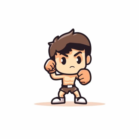 Boy kick boxer cartoon character vector Illustration isolated on