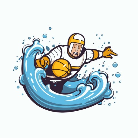 American football player on a wave. Vector illustration in carto