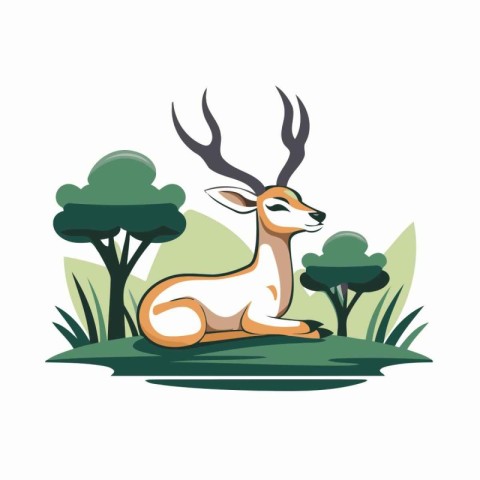 Deer in the forest. Vector illustration of a wild animal.