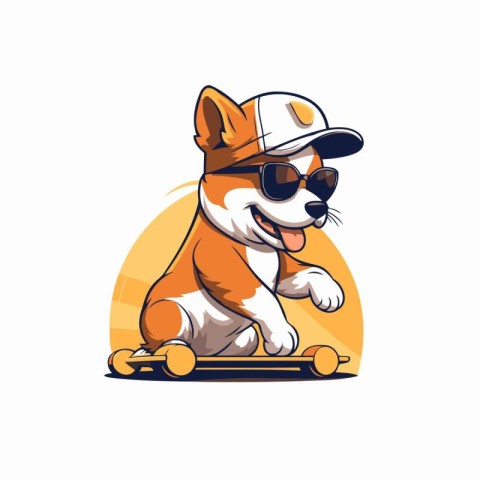 Shiba Inu dog riding a skateboard. Vector illustration.