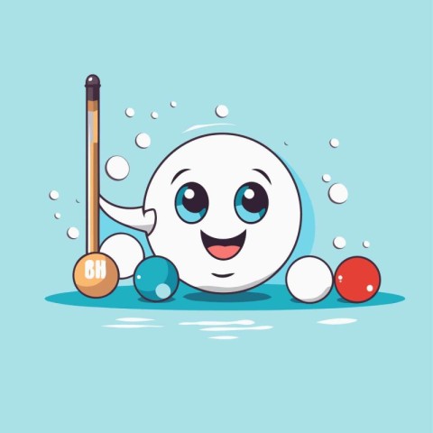 Cute cartoon golf ball with ice hockey stick. Vector illustratio