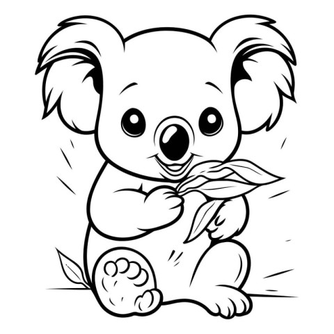 Black and White Cartoon Illustration of Cute Koala Animal for Co