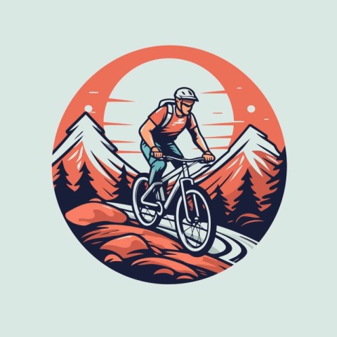 Mountain biker riding a bike in the mountains. Vector illustrati