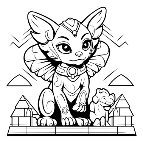 Black and White Cartoon Illustration of Cute Sphinx Fantasy Anim