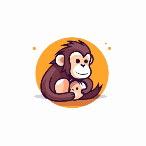 Cute monkey with baby. Vector illustration in a flat style.