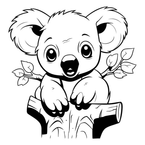 Black and White Cartoon Illustration of Cute Koala Animal Charac