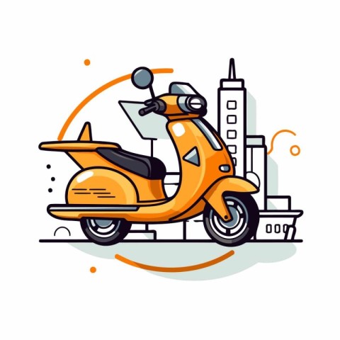 Modern scooter in the city. Vector illustration on a white backg