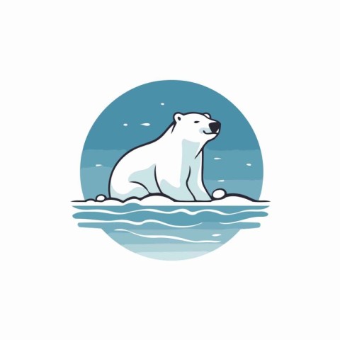 Polar bear on the ice. Vector illustration on white background.