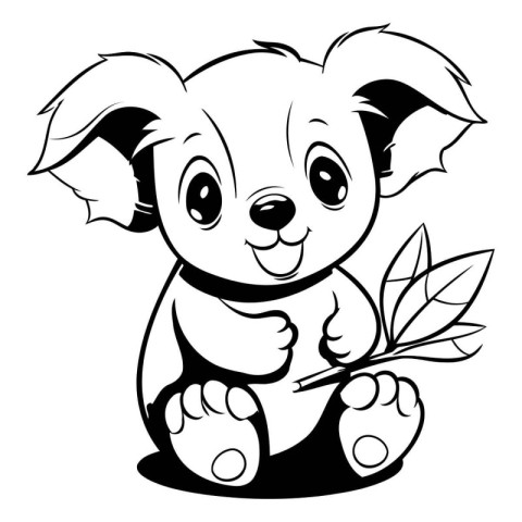 Cute koala with a flower. Vector illustration isolated on white