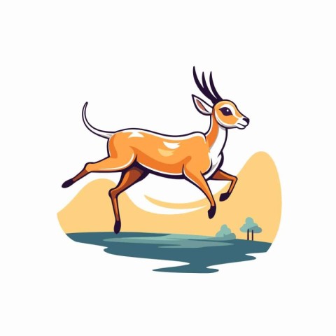 Vector illustration of a wild gazelle jumping in the field.