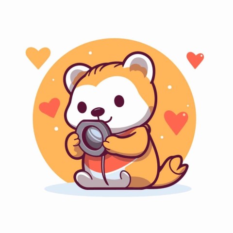 Cute hamster with camera. Vector illustration in cartoon style.