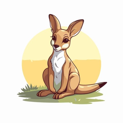 Kangaroo sitting on the grass. Vector illustration in cartoon st