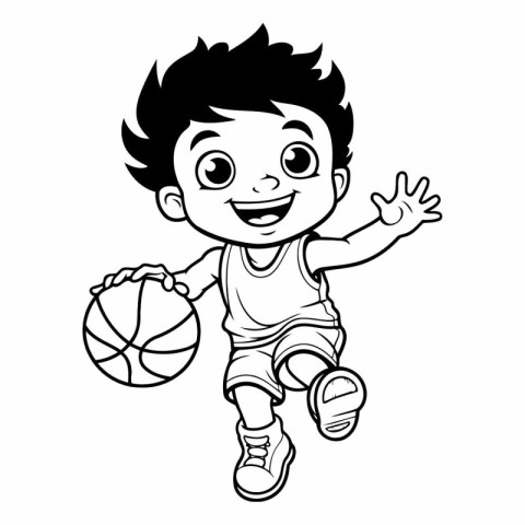 Little boy playing basketball isolated on a white background. Ve