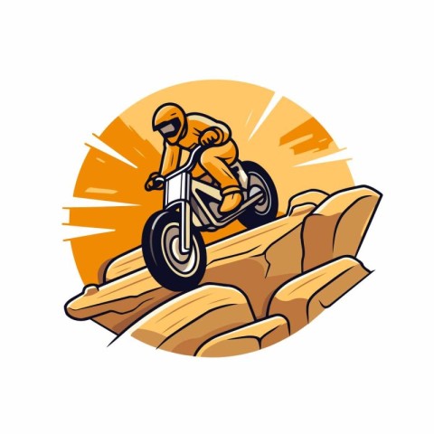 Motocross rider on the rocks. Vector illustration of a motocross