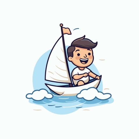 Boy sailing on a sailboat. Vector illustration. flat design.