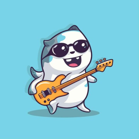 Panda with guitar cartoon character vector illustration. Cute pa