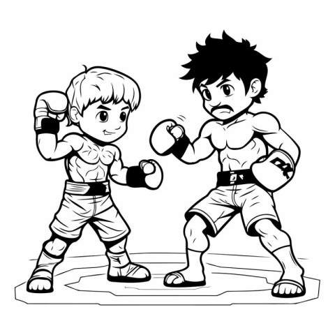 Cartoon Illustration of Kids Boxing Sport Characters Coloring Bo