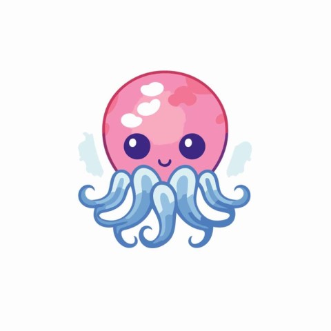 Cute kawaii pink jellyfish with tentacles. Vector illustration