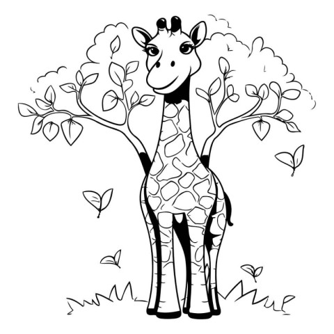 Giraffe with a tree. Coloring book for children.