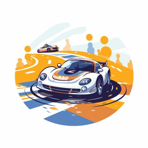 Sport car racing on the road. Vector illustration in flat style.