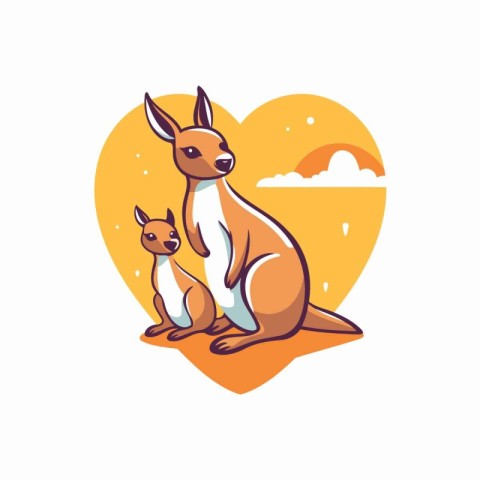 Kangaroo family in the form of a heart. Vector illustration.