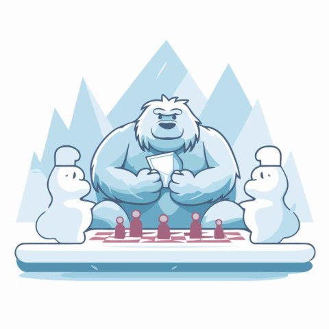 Vector illustration of a bear playing a board game with snowman.