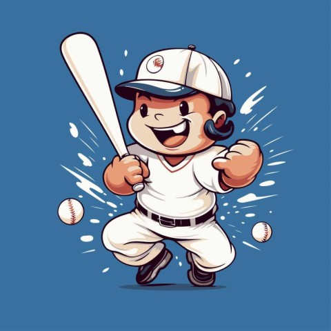 Baseball player with bat and ball. Vector illustration of a cart