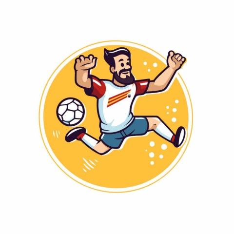 Soccer player kicking the ball. Vector illustration in cartoon s