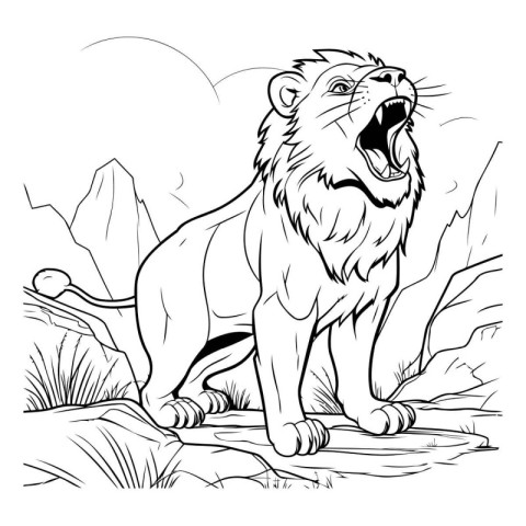 Lion - black and white vector illustration for coloring book pag