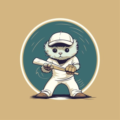 Illustration of a cat baseball player with a bat in a circle