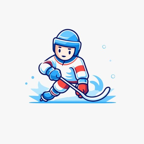 Hockey player with stick and puck on ice. Vector illustration.