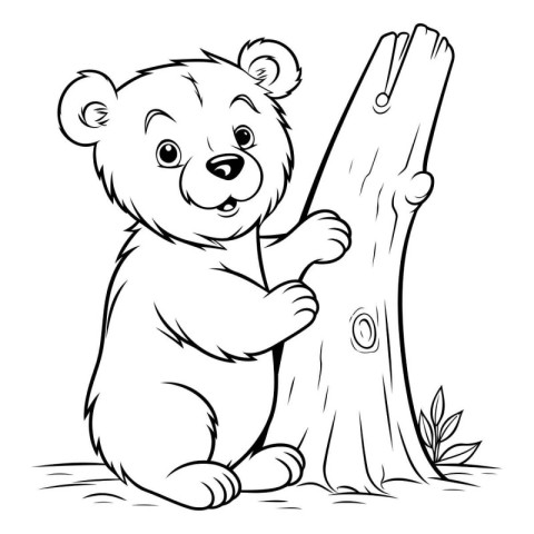 Black and White Cartoon Illustration of Cute Bear or Wild Animal