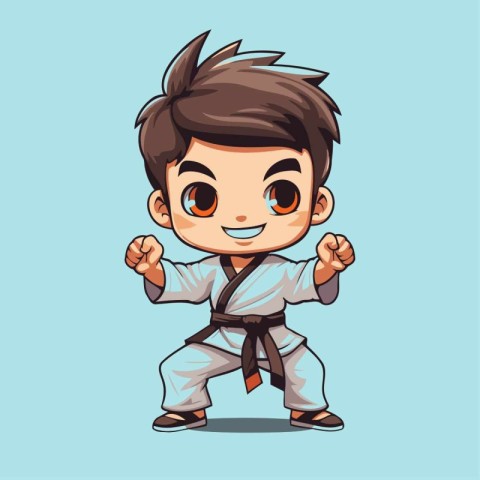 Karate boy cartoon character vector illustration. Cartoon karate