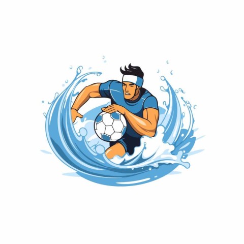 Soccer player with ball on the background of the wave. Vector il