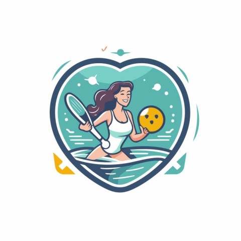 Vector illustration of a girl in a swimsuit with a racket and a