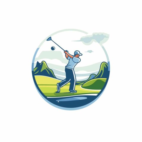 Golf club logo. Vector illustration of a golfer playing golf on