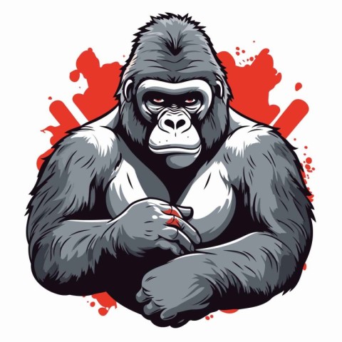 Gorilla with red splashes on white background. Vector illustrati