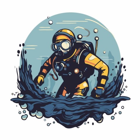 Illustration of a diver in the sea. Vector illustration of a scu