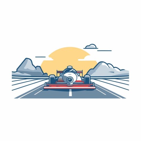 Car on the road. Flat style vector illustration on white backgro