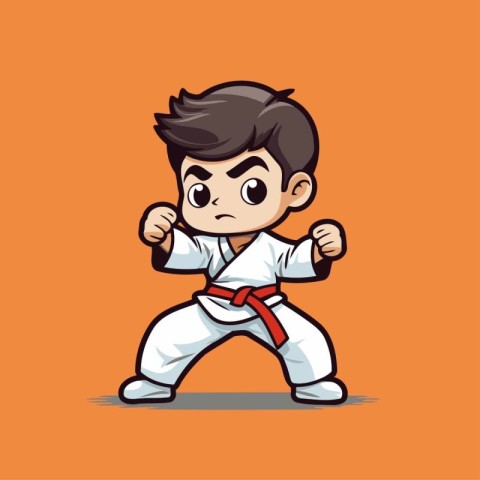 Taekwondo boy cartoon character. Vector illustration of a karate