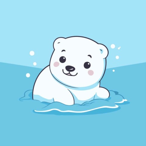 Cute polar bear swimming in the water. Vector illustration in ca