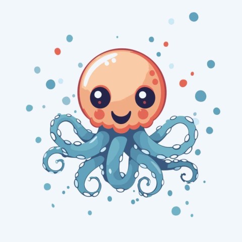 Cute cartoon octopus character. Vector illustration isolated on