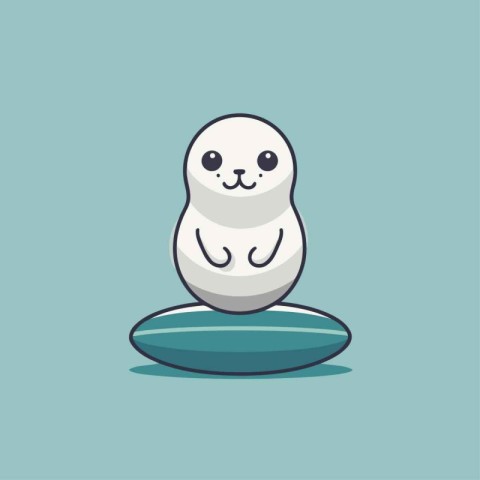 Cute penguin sitting on the ice floe. Vector illustration