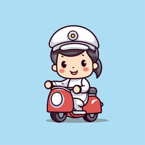 Cute sailor girl riding scooter cartoon character vector illustr