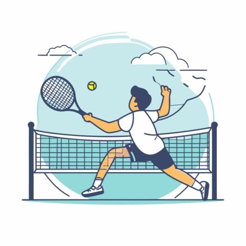 Tennis player with racket and ball. Vector illustration in flat