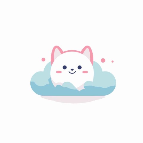 Cute kawaii cat in the cloud. Vector illustration.