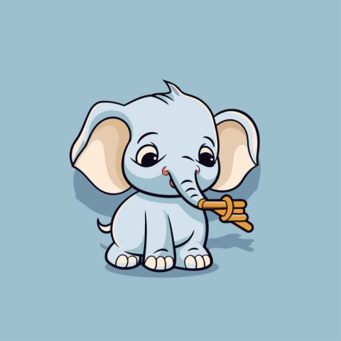 Cute baby elephant with cinnamon. Cartoon character. Vector illu